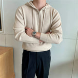 New British Leisure Men's Hooded Sweater Trendy Zip-up Preppy Style Slim-fit Long Sleeve Hoodies Casual Vintage Warmth Knitwear