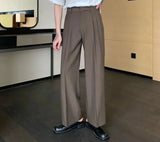 Men's Business PantsVintage Solid Color Classic Zipper Button Straight Casual Male All-match Trousers autumn