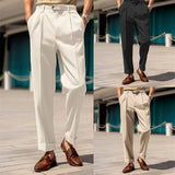 Fashion Casual Suit Pants For Men Mid Waist Button Straight Trousers Mens Spring Autumn Business Office Leisure Plain Color Pant