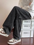 Mens Sweatpants High Street Acid Washed Cotton Elastic Waist Wide Leg Jogger Pants Drawstring Workout Long Pants