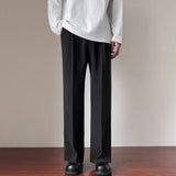 Casual Solid Color Side Slit Flared Pants Mens Streetwear Fashion Loose Straight Trousers Men Summer Leisure Ice Silk Pants