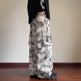 Mens Casual Pants Straight Leg Loose Fit Tactical Cargo Joggers Wide Leg Tie Dye Trousers Trendy Fashion Side Pocket pants man