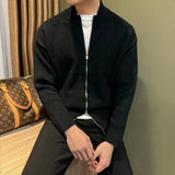 Japanese Stand Collar Men Cardigan Jacket Light Luxury Trendy Knitted Zip-up Long Sleeve Sweater Coat Premium Quality Knitwear
