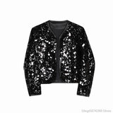 Shiny Sequins Jacket for Men Black Silver Sparkle Long Sleeve Casual Bomber Jacket Male Party Club Fashion High Street Coats