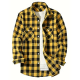 Men's Shirts Button-Up Classic Plaid Smart Casual Flannel Shirt Long Sleeved Chest Two Pockets Design Spring Autumn Men Tops