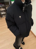 American Retro Texture Parkas Matte Stand Collar Bread Jacket Cotton Coat Korean Winter New Women Loose Padded Jacket