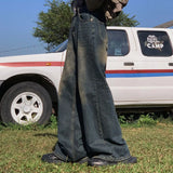 Spring and Autumn Street Trendy Personalized Washed Straight leg Jeans American Couple Retro Loose Harajuku Casual Pants y2k