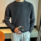 New Korean Retro Men Basic Sweater Luxury Knitted Solid Color O Neck Long Sleeve Pullover Casual Slim Premium Quality Knitwear