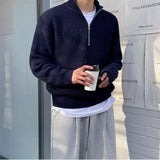Autumn Winter Stand-up Collar Half-zip Sweater Men's Handsome Loose Casual High Street Sweaters Men Pullovers Male Clothes