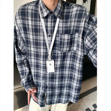 Autumn Long Sleeved Shirt Men Fashion Retro Plaid Shirts Men Japanese Streetwear Loose Casual Shirt Men Large Size 4XL