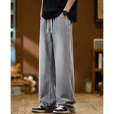 Men New Baggy Jeans Fashion Y2K High Street Retro Blue Trousers Elastic Drawstring Straight Wide Leg Loose Casual Denim Pants