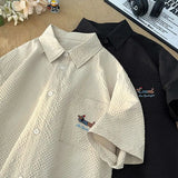 Gmiixder Bubble Yarn Embroidered Shirt Short-sleeved Summer Thin Breathable Quick-drying Beach Shirt Couple Half-sleeved Jacket