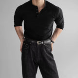 New American Fashion Men Henry Collar T-shirt Light Luxury Solid Color Long Sleeve Tops Leisure Light Business Basic Shirt M-3XL