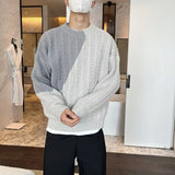 Men's Sweater Color Contrast Round Neck Half High Collar Screw Thread Fashion Solid Slim Casual Knitted Long Sleeve Tops