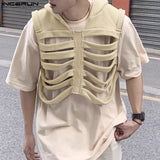 Fashion Casual Style Tops New Men's Funny Bone Deconstruction Design Vests Personality Solid Hooded Waistcoat S-5XL