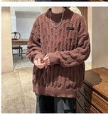 Autumn and winter high street men and women Korean style trend lazy style round neck sweater couple loose retro casual knitted