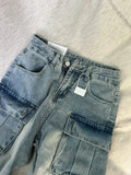 American style trendy retro multi pocket denim workwear pants men and women summer new popular washed wide leg casual pants y2k