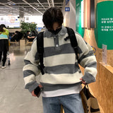 New Fashion Striped Men Polo Sweater Light Luxury Korean Popular Knitwear Premium Quality Long Sleeve Pullover Trendy Streetwear