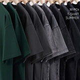 Old Fashion Brand Shoulder Drop Short Sleeve Men's Summer Heavyweight Washed T-shirt Round Neck Loose Versatile Top