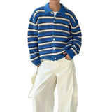 American Striped Cardigan Coat Light Luxury Knitted Lapel Long Sleeve Men Sweater Jackets Autumn Leisure Premium Knitwear M-3XL