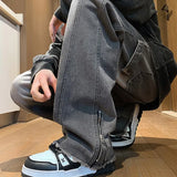 Men's jeans fashion Side Zipper Pants New Fashion men streetwear Jeans Loose Straight Denim Pant Mens  jeans homme hip hop
