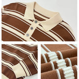 New American Trendy Men Polo Neck Sweater Light Luxury Striped Knit Long Sleeve Pullover Tops High Quality Loose Knitwear M-3XL