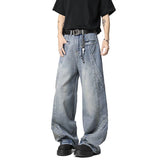 Solid Color Male Denim Pants Men Clothing Summer New Fashion 2025 Baggy Patchwork Male Jeans Straight Bottoms