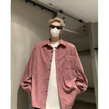 Men's Tie-dye Corduroy Shirts Long Sleeve Streetwear Shirt Korean Style Woman Men Soft Loose Casual Shirt Autumn New Pink/Black