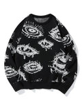 New American Trendy Men Sweater High Street Dark Eyes Printed Knit O Neck Long Sleeve Pullover Casual Loose High Street Knitwear