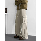 Spring Unisex Loose Wide Leg Cargo Pants Elastic Waist Side Pocket Workwear Casual Wear Trendy Men Women Outdoor Comfort Pleats