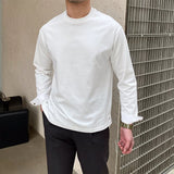 New Autumn Fashion Men T-shirt Light Luxury Solid Color Long Sleeve Tops Leisure Streetwear Casual O Neck Basic Shirts M-3XL