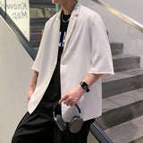 Summer Men's Short Sleeve Casual Blazer Jacket Black White Thin Oversize Suit Coat Male Solid One Button Loose Outerwear Clothes