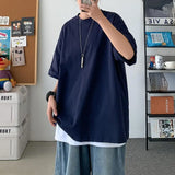 Men's Clothing Oversized Fashionable Street Casual Man Young Style Loose Solid Color Pullovers Round Neck Handsome T-Shirts