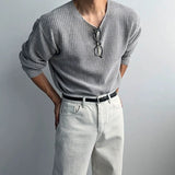 New Korean Fashion Men T-shirt Luxury Knitted Solid Color O Neck Long Sleeve Tees Casual Premium Quality Textured Knitwear M-3XL