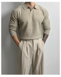 New Korean Fashion Men Polo Sweater Light Luxury Knitted Solid Color Long Sleeve Pullover Premium Quality Skin-friendly Knitwear