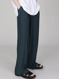 Men Clothing Spring Autumn Ice Silk Pleated Wide Leg Pants Elastic Waist Causal Loose Straight Trousers For Male