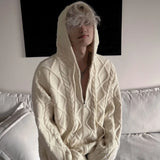 American autumn and winter men and women trendy street personality cardigan hooded sweater couple loose casual knitted top y2k