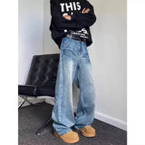 American hip-hop street style men and women trendy personality straight leg washed jeans loose retro micro flared casual pants