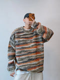 Vintage Striped Sweaters Men Autumn Contrast Color American Commuting Style  All-match Males Knitwear Hip Hop Hipster Pullovers