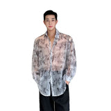 Transparent Shirt Men Fashion Printed Harajuku Shirt Top Korean Loose Casual Clothes Sun-proof Daily All-match Summer Holiday