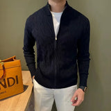 Autumn Retro Men's Zipper Cardigan Jacket Trending Jacquard Solid Color Long Sleeve Sweater Coats Premium Quality Knit Outerwear