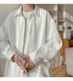 White Long Sleeved Shirt Men Fashion Black Casual Shirt Men Streetwear Korean Loose Pleated Shirt Mens Ice Silk Shirts M-3XL