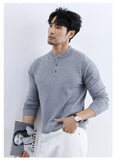 New Fashion Men Henry Sweater Light Luxury Knitted Solid Color Long Sleeve Pullover Premium Quality Skin-friendly Knitwear M-3XL