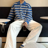 American Striped Cardigan Coat Light Luxury Knitted Lapel Long Sleeve Men Sweater Jackets Autumn Leisure Premium Knitwear M-3XL