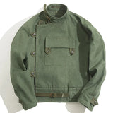 Army Green Retro bomber Jackets Misplaced Oblique Buckle Swedish Motorcycle Men's Cotton Autumn Winter Coat