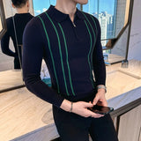 Men's Jersey Luxury Polo Neck Zipper Knit Sweater Casual Fashion Solid Color Long Sleeve Pullover Premium Quality Knitwear M-3XL