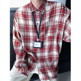 Autumn Long Sleeved Shirt Men Fashion Retro Plaid Shirts Men Japanese Streetwear Loose Casual Shirt Men Large Size 4XL