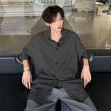 Fashion Plaid Batwing Blouse Men 3/4 Sleeves Elegant Shirt Button Decor Women Tops Oversized Casual Streetwear Party Shirts