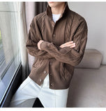 New Korean Style Jacquard Men Cardigan Jackets Fashion Luxury Knitted Button-down  Long Sleeve Sweater Coat Winter Warm Knitwear