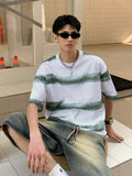 250G Cotton Summer T-shirts Men Korean Fashion Irregular Stripes Basic Tees Y2K Tops Short Sleeve Oversized T Shirts